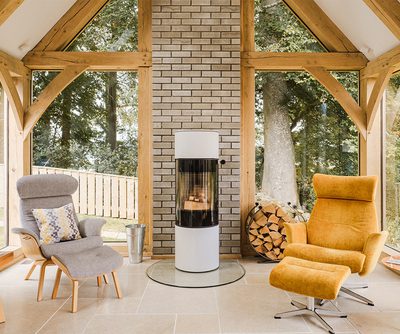 Log burner inside a sunroom