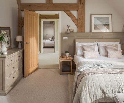 Oak frame home bedroom interior
