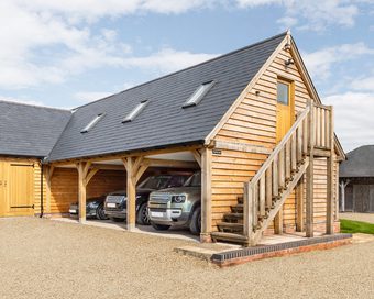 A garage with a room above