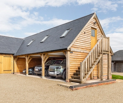 A garage with a room above
