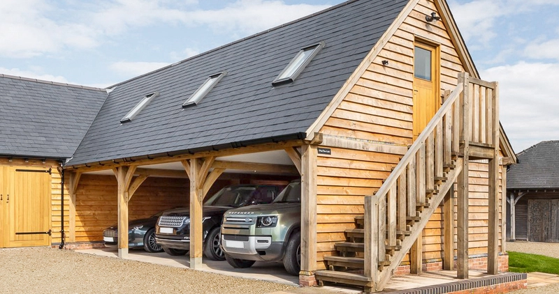 A garage with a room above
