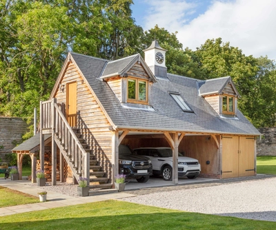 Two cars inside a garage