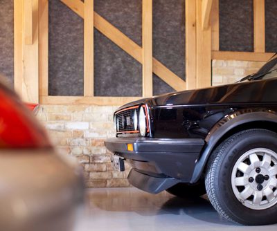 Oak frame garage with VW