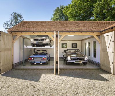 Garage with open doors