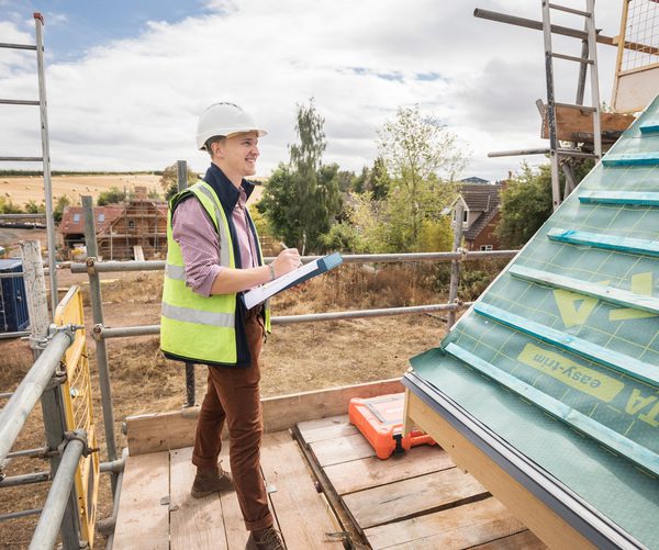 A construction worker on scaffolding